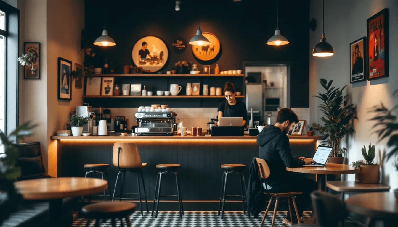 Ein gemütliches Café in Barcelona, ideal zum Arbeiten mit Laptops – eines der besten Cafés zum Arbeiten in Barcelona.